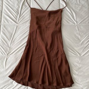 Brown spaghetti strap criss cross back dress